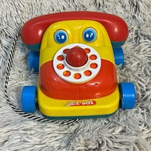 Vintage Blue Box Rotary Phone‎ Pull Toy Child’s Play Old School Retro Beep Ring